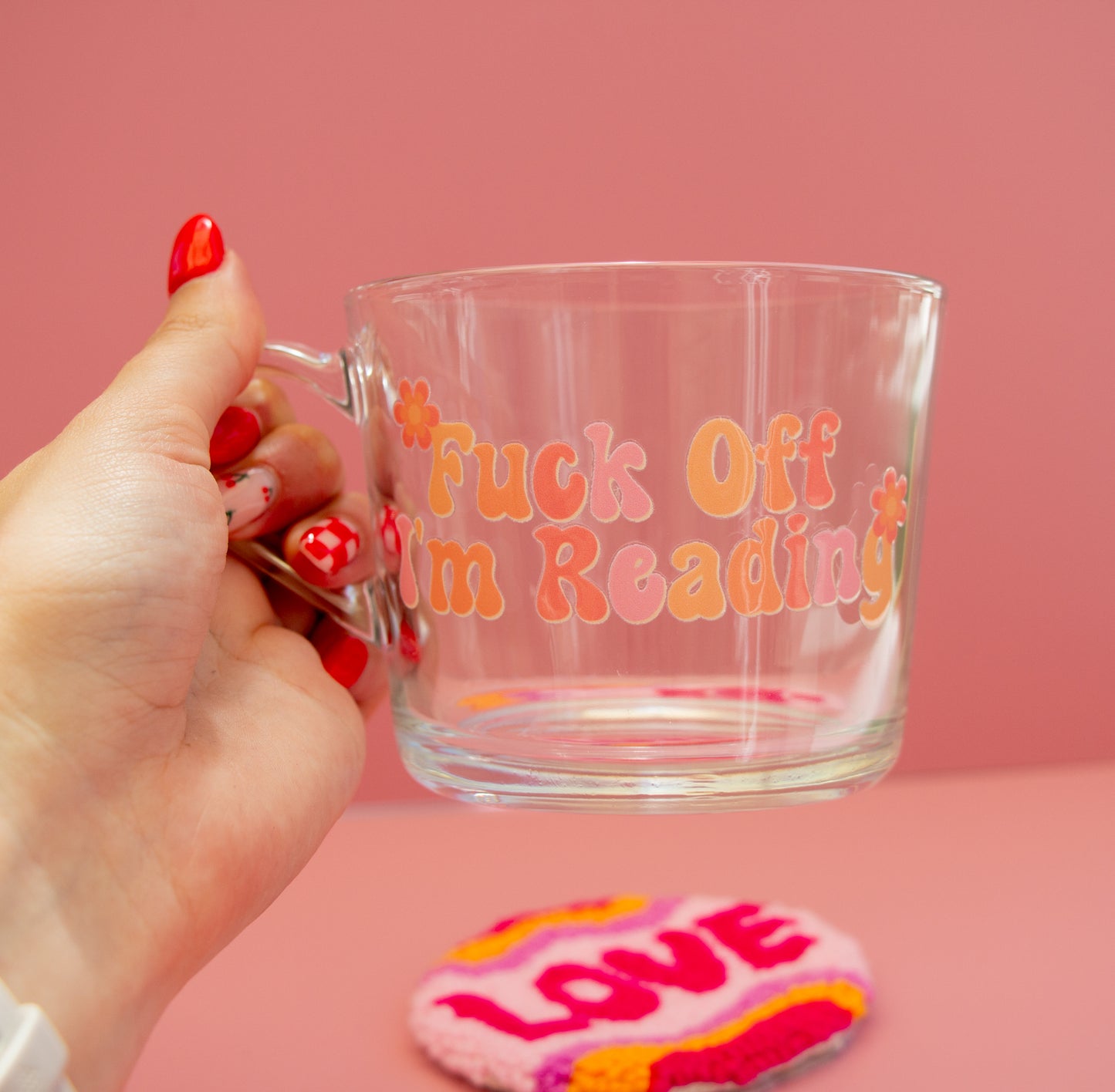 Fuck Off I'm Reading Flowers Glass Mug