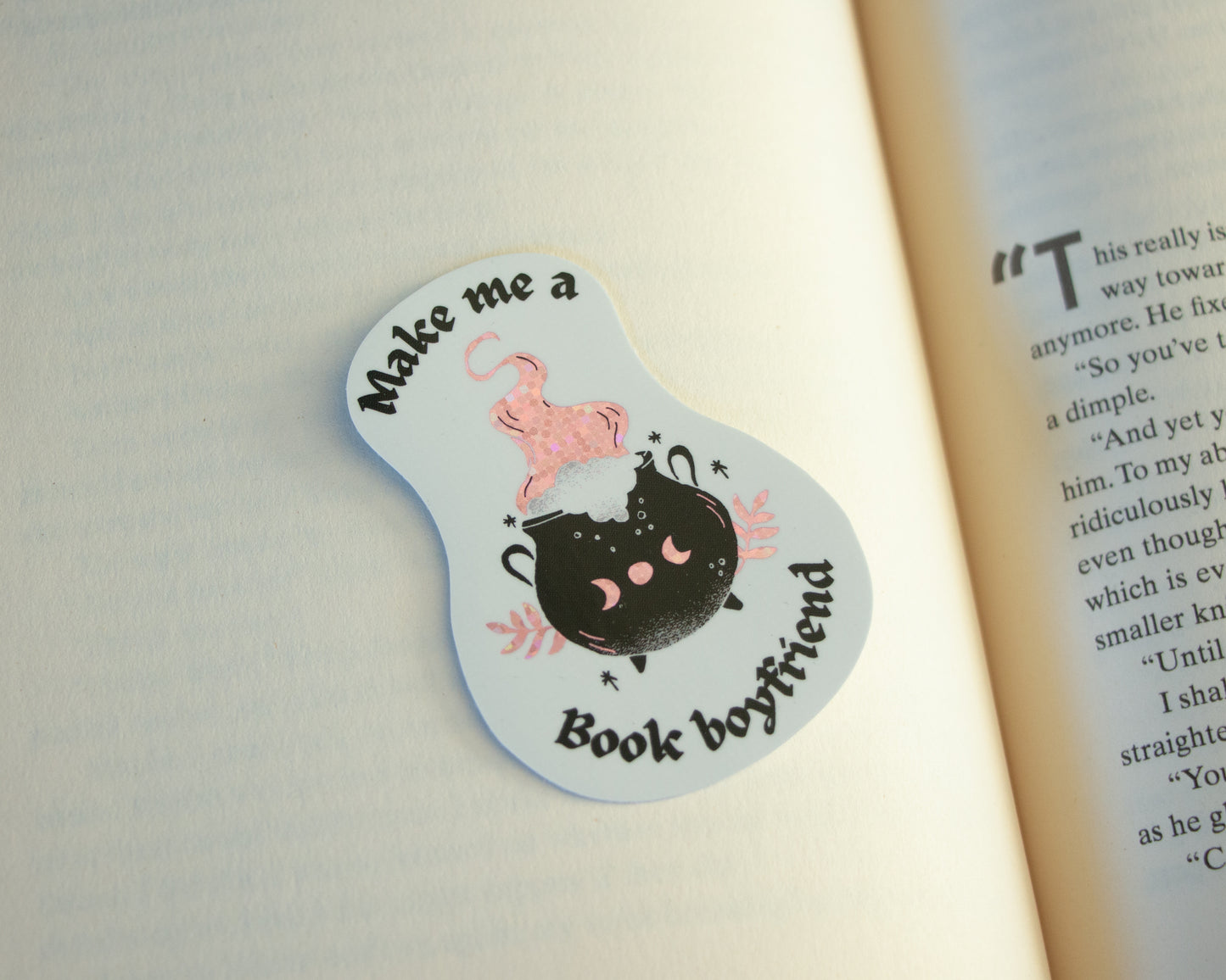 Make Me A Book Boyfriend Cauldron Glitter Sticker