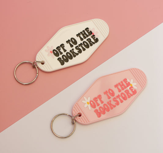 Off To The Bookstore Motel Keychain